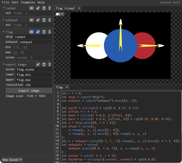 Picture of an IDE showing a Utopian Flag from the Terra Ignota series